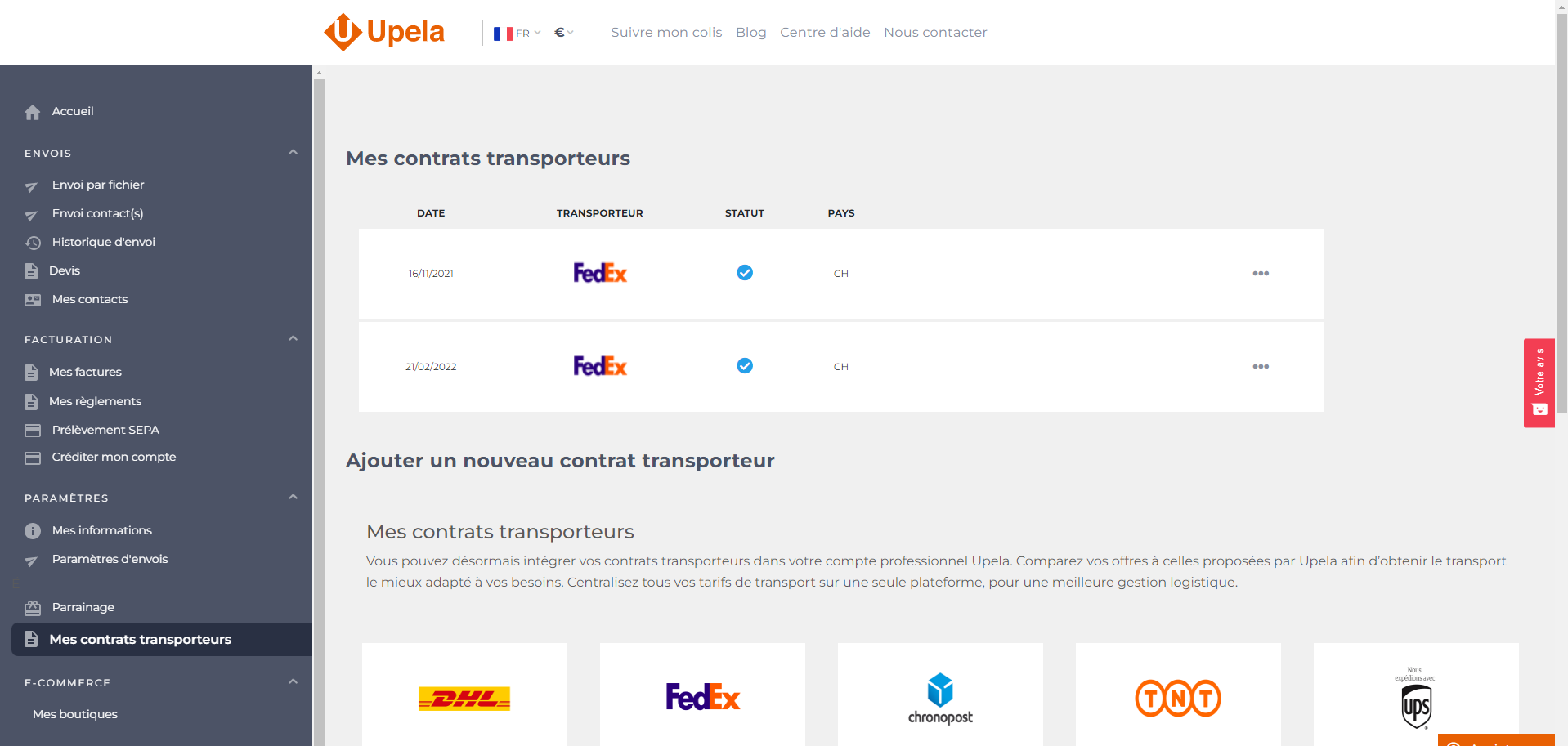 mes contrats fedex