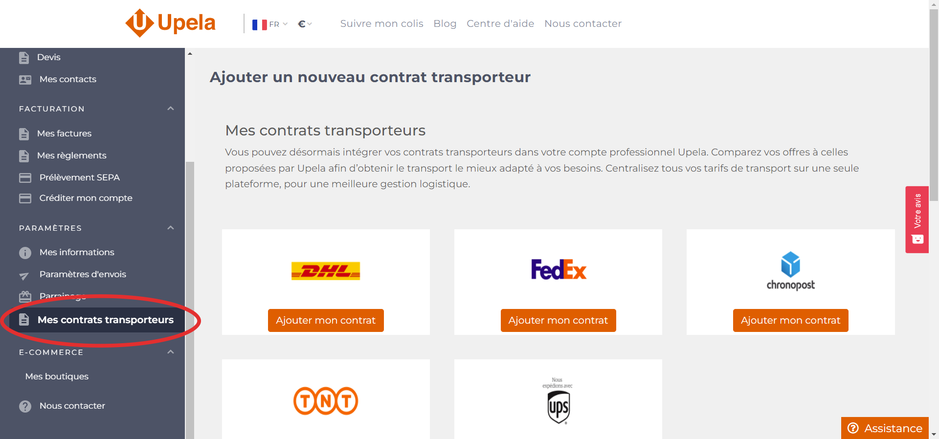 Mes contrats transporteurs